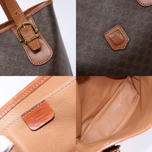 CELINE Macadam Canvas Hand Bag Pvc Leather Brown Gold - Picture 11 of 12